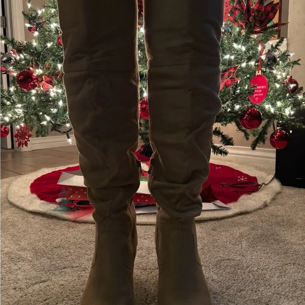 Journee Collection Taupe Slouch Over-the-Knee Block Heel Boots